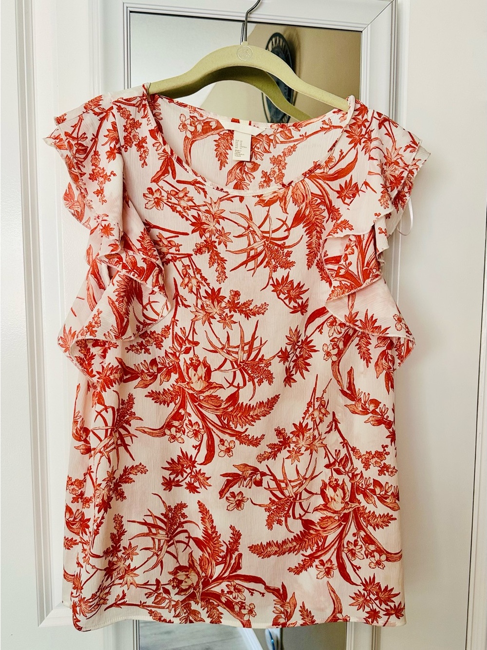 H&M White Blouse with Coral Floral Print